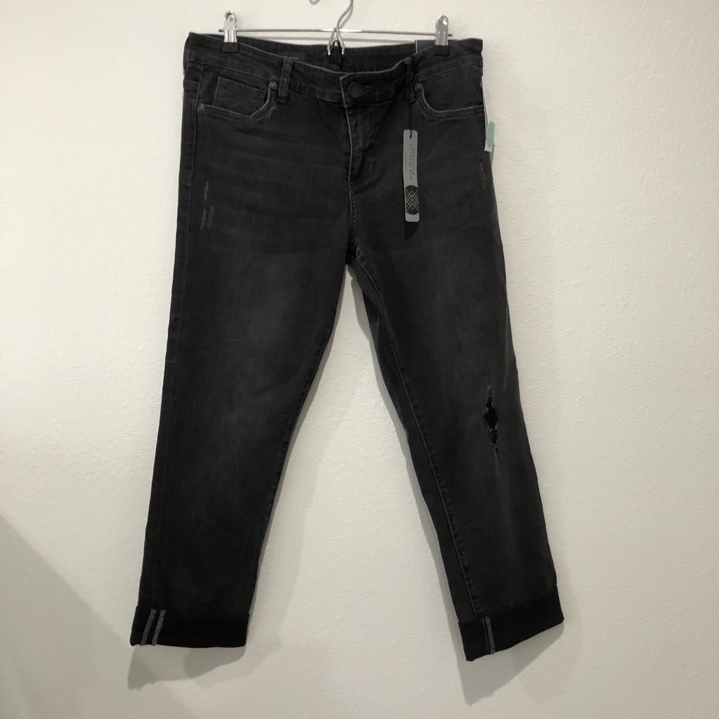 New Kut From The Kloth Catherine Boyfriend Black Jeans Size 10